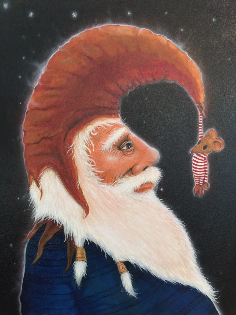 Lucas Aoki "El Visitante" Oil on wood.